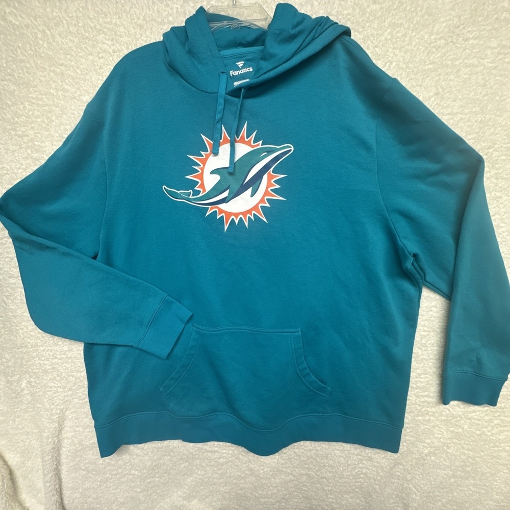 Miami Dolphins Fanatics Hoodie Mens 5XL Aqua Teal NFL Pullover Logo Sweatshirt